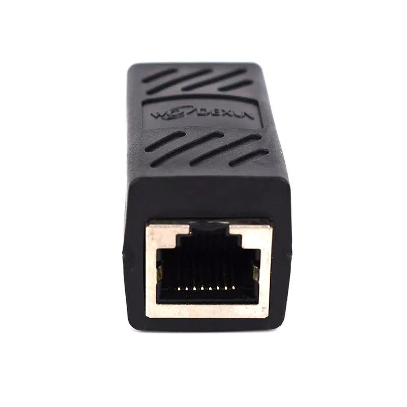 Black RJ45 butt joint extender adapter for joining two network cables