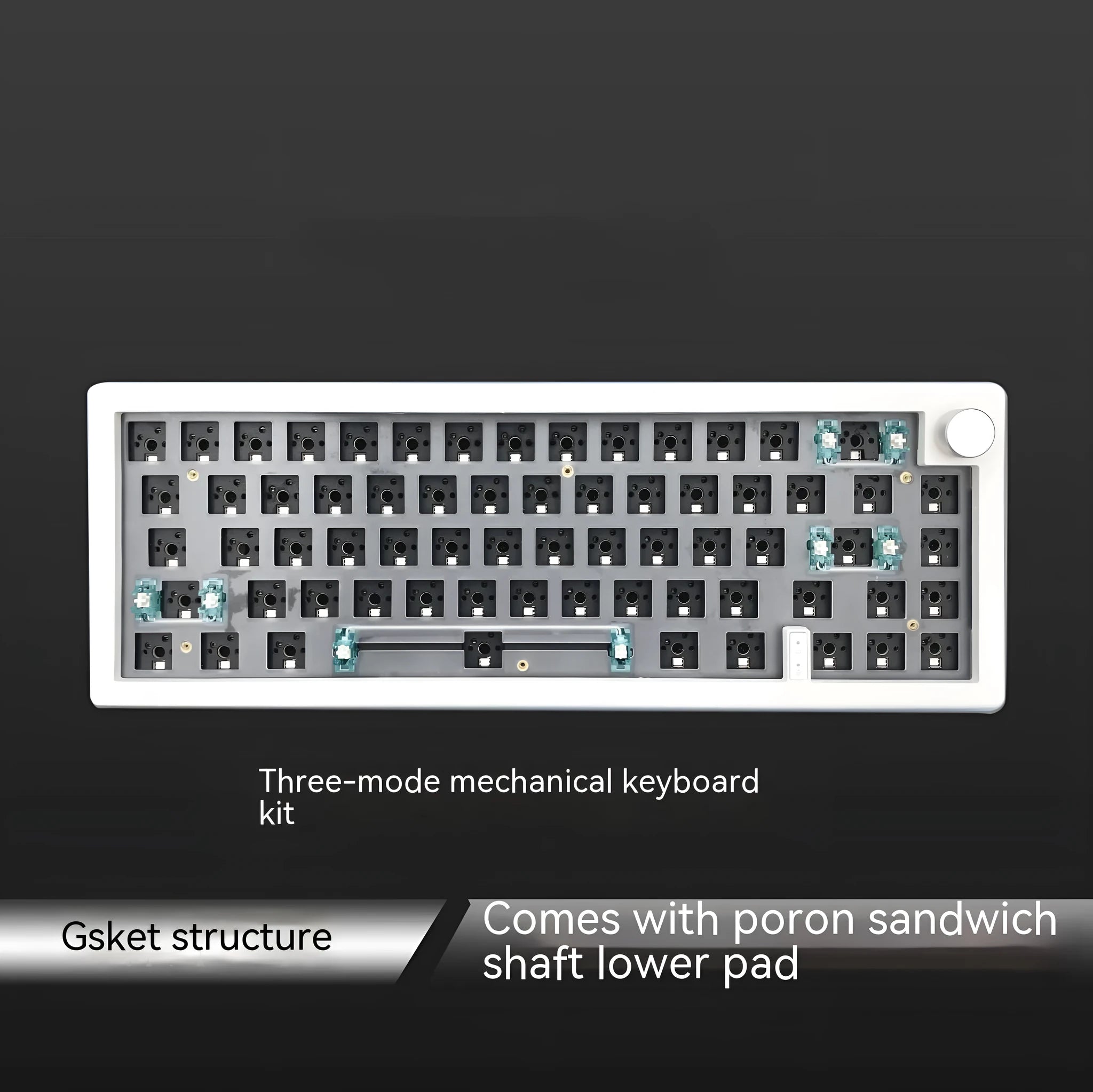 DIY hot plug RGB mechanical keyboard kit components showing PCB, case, and USB cable.