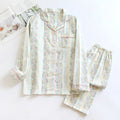 Women's cotton gauze pyjama set with long sleeves and trousers in striped or fruit print patterns