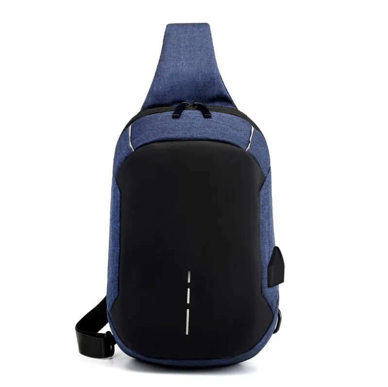 Oxford cloth waterproof chest bag in dark blue with zipper opening and adjustable strap
