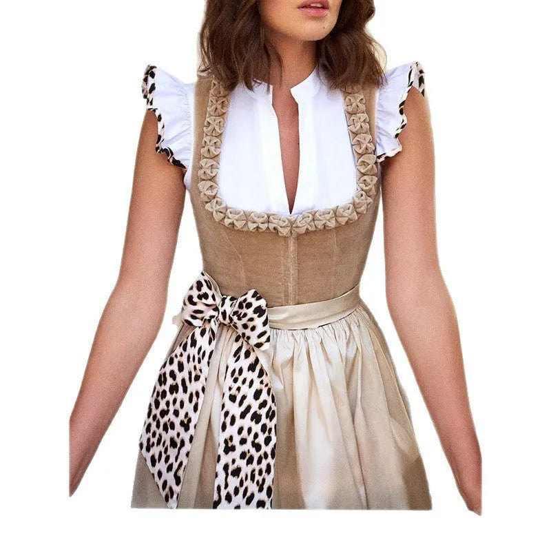 German Oktoberfest beer style women's dress in khaki cotton polyester blend fabric