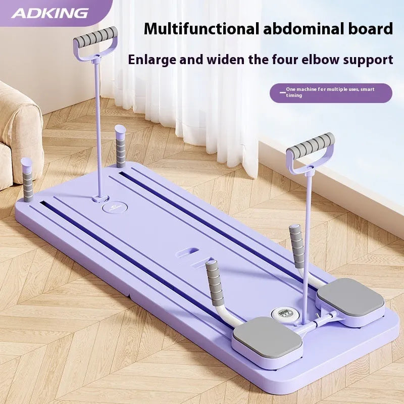 Standard purple fitness board with automatic rebound abdominal wheel mechanism for home workouts