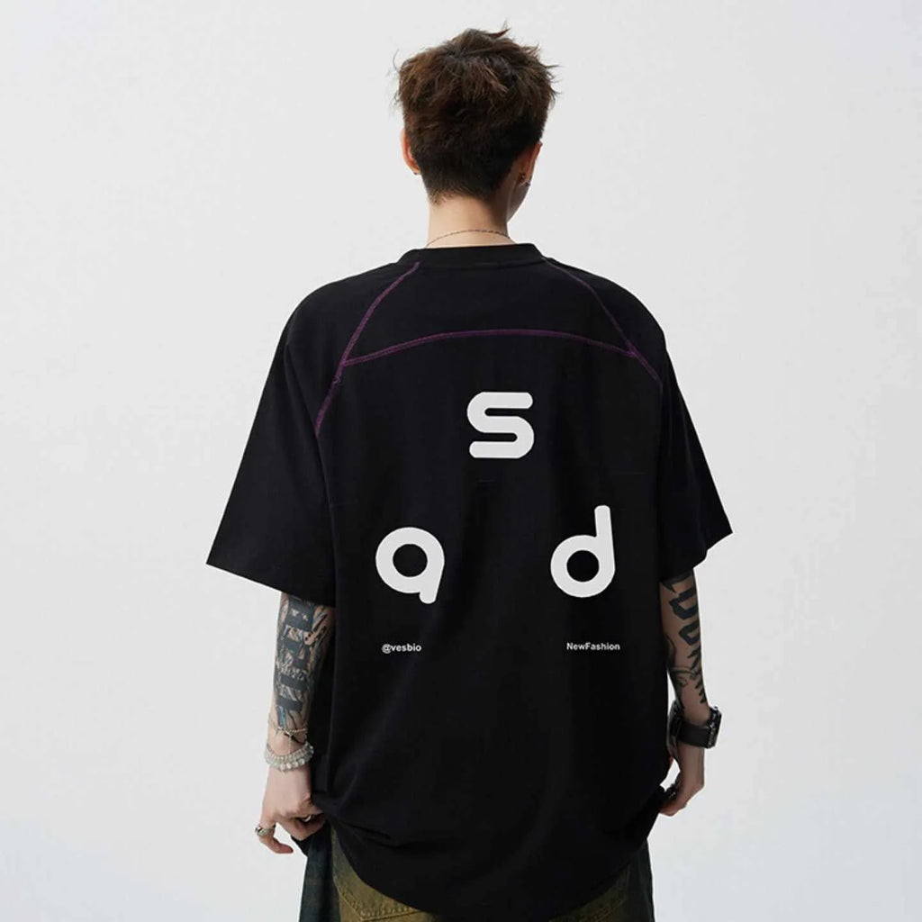 Cotton loose fit short-sleeve T-shirt with letter print on front, shown in black colour