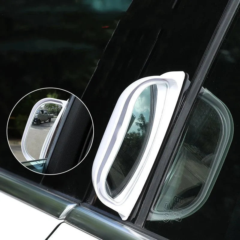 Universal black and white wide angle car wing mirror accessory with ABS housing.