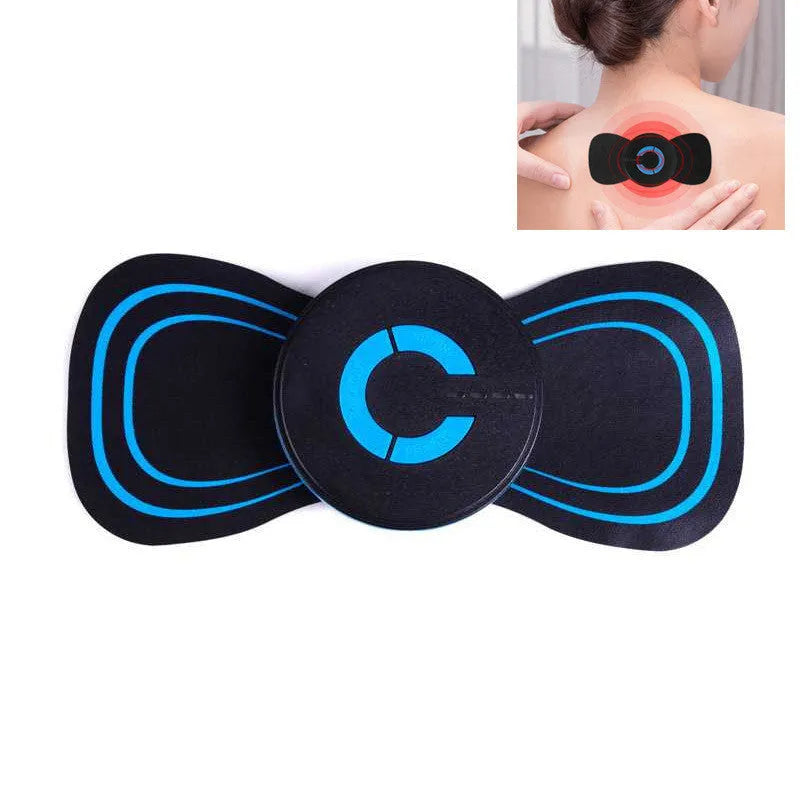 Mini electric shoulder and neck massager with massage patches in black packaging