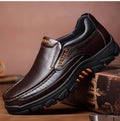 Men's black leather slip-on business casual shoes with a rubber sole