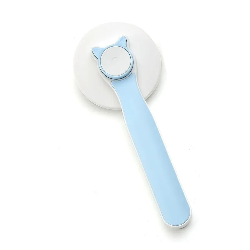 Blue self-cleaning slicker brush for dog and cat grooming on a white background