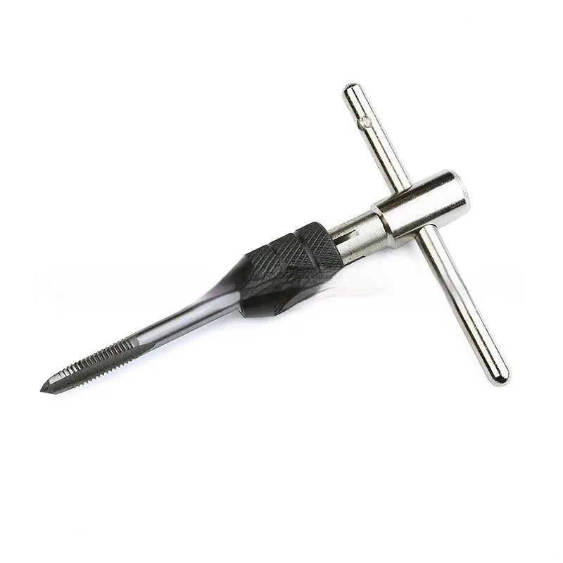 Thread tap and twist drill combination set with steel tap holder for manual tapping tasks