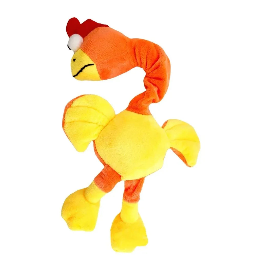 Screaming chicken dog toy in black, green or orange colours with squeaker