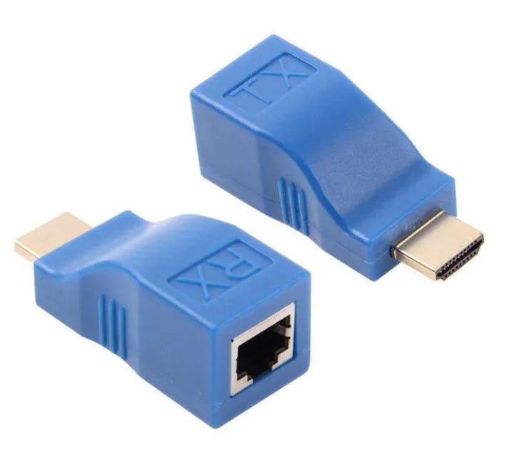HDMI extender kit with transmitter and receiver units for extending signals over Cat-5e/6 cable up to 30 metres