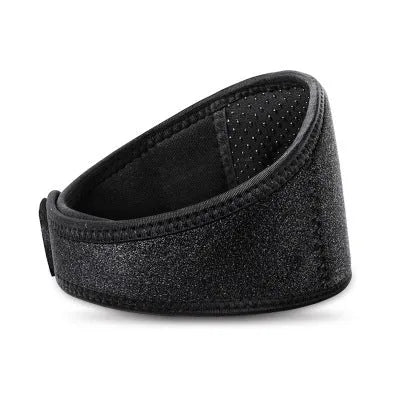Black magnetic therapy neck guard with adjustable straps for neck pain relief.