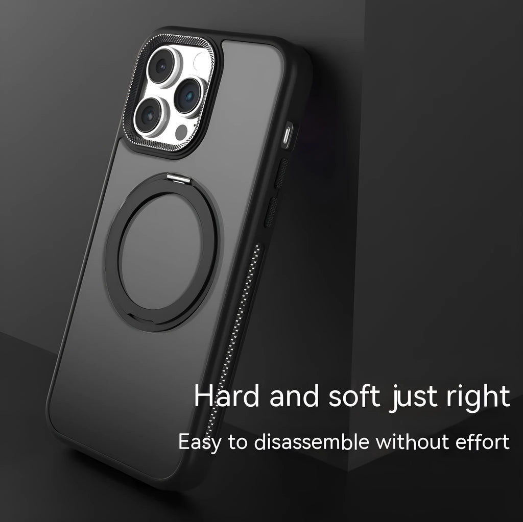 Rotating bracket magnetic phone case for Apple iPhone, frosted silicone, drop-resistant, Deep Sea Blue colour