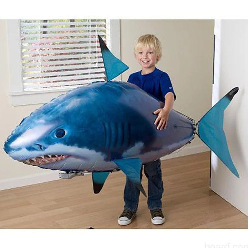 Remote control shark air swimming balloon with infrared controller showing 57-inch length
