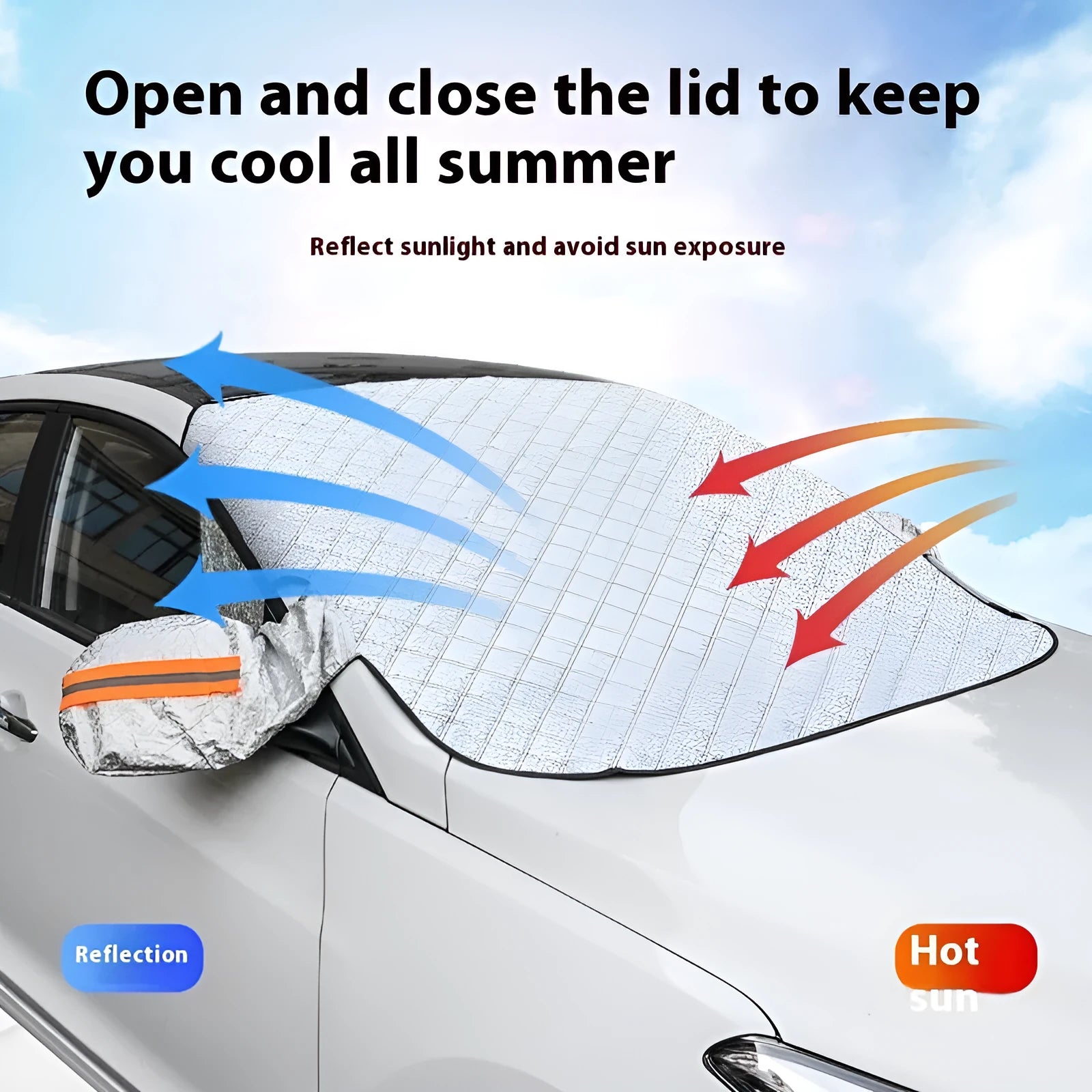 Aluminium foil winter car cover for SUV with reflective edges and magnets