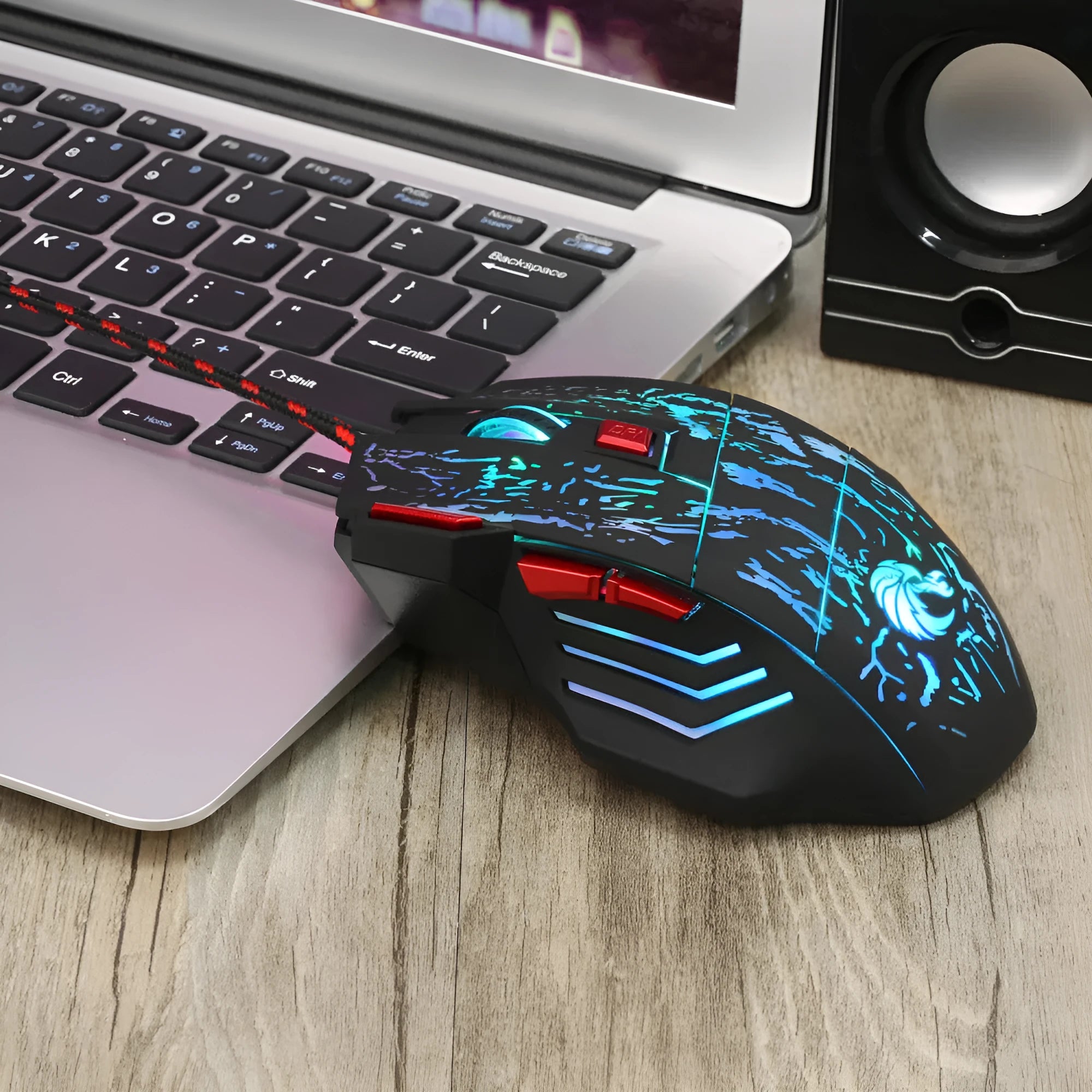 Water Crack H300BK black gaming mouse with colourful luminous lighting and 1.5 metre USB cable