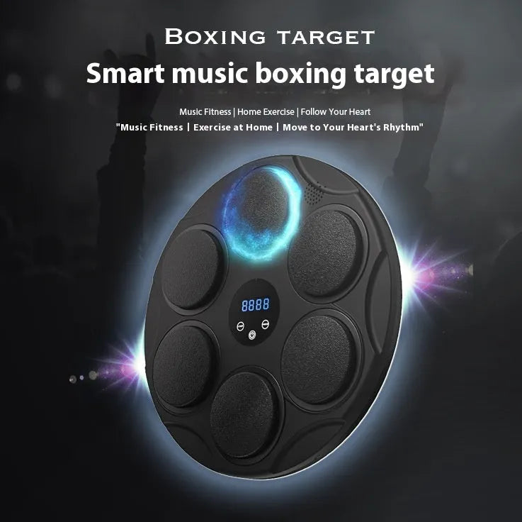 Smart Bluetooth boxing target with coloured LED lights hanging on wall for fitness training