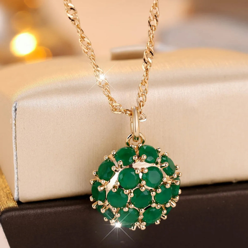 Round geometric emerald diamond women's necklace with adjustable chain in champagne gold colour