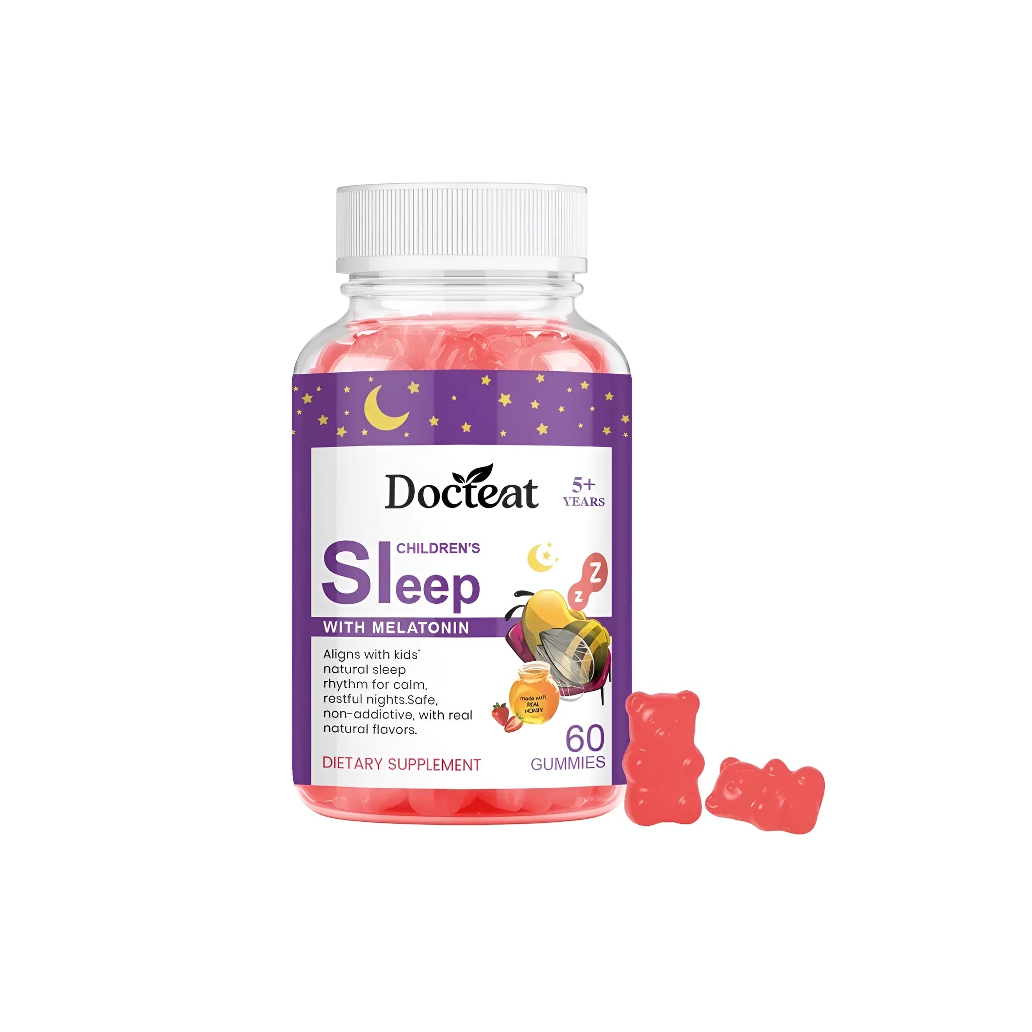 Bottle of Sleep Support Fudge Gummies containing 60 soft chewable gummies with melatonin and herbal extracts