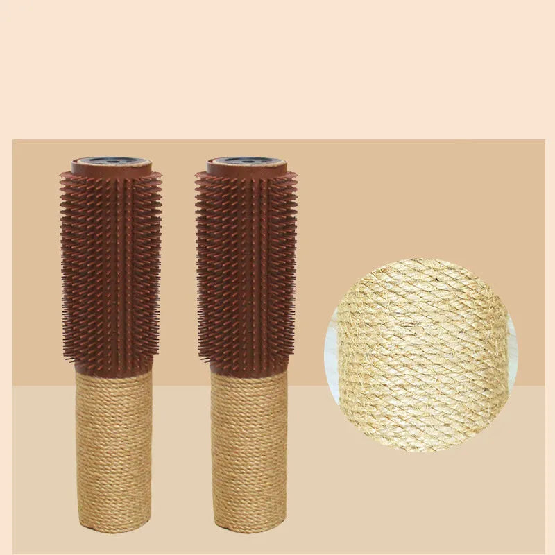 A brown sisal fibre scratching post for cats, standing 30cm tall on a wooden base.