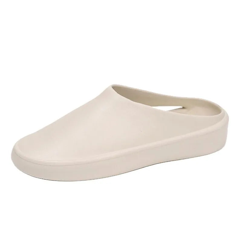 Men's closed-toe EVA slippers in beige with non-slip injection moulded sole, outdoor summer footwear