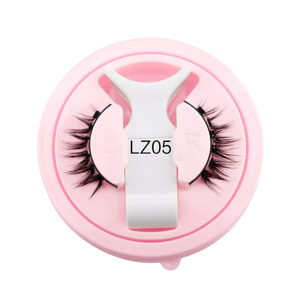 Set of reusable waterproof glue-free false eyelashes in natural thick styles on a clear background.