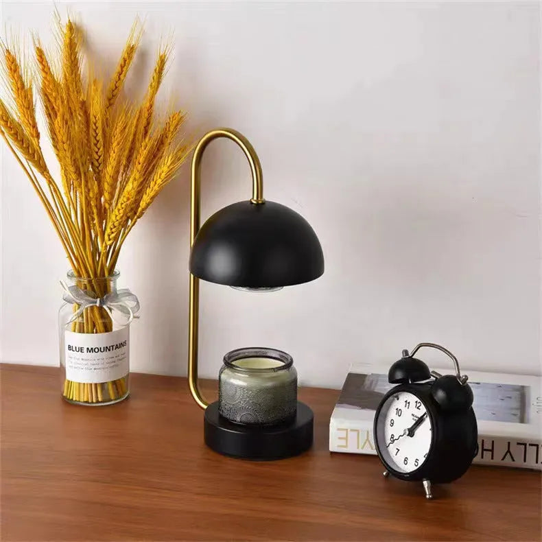 Solid wood aromatherapy wax melting bedside lamp with dimming knob on wooden base