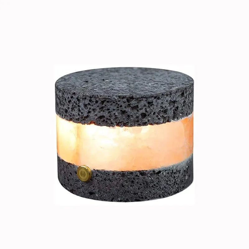 Orange volcanic rock USB night lamp with touch dimming and essential oil well, measuring 9cm by 7.5cm.