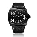 Men's casual triangle belt quartz watch showing slim 9mm profile and available colour options