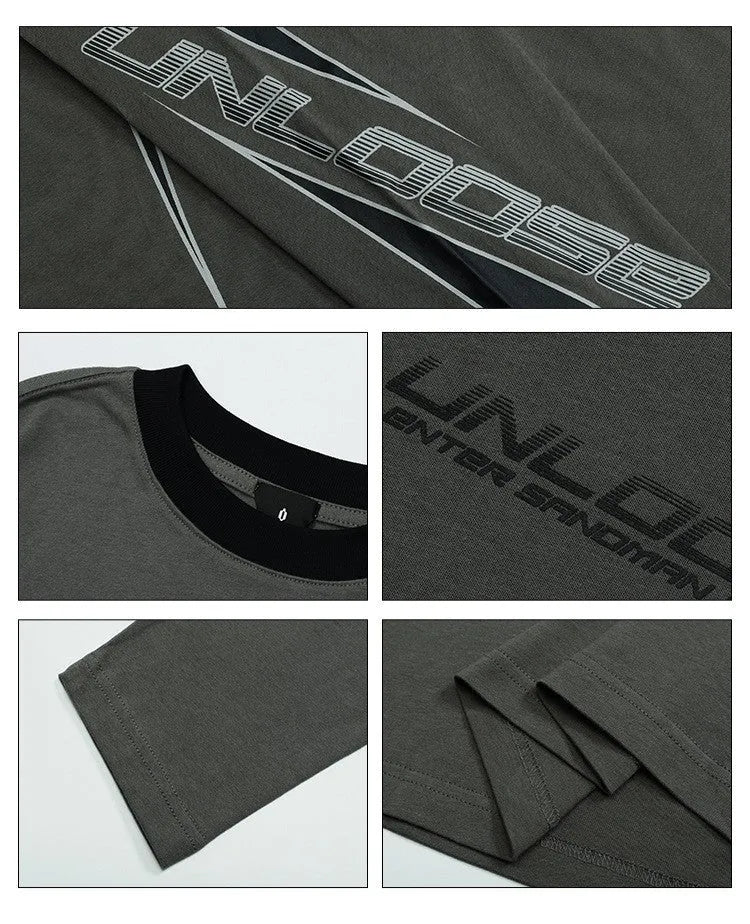 Men's gray khaki cotton pullover sweatshirt with drop shoulders and round neck.
