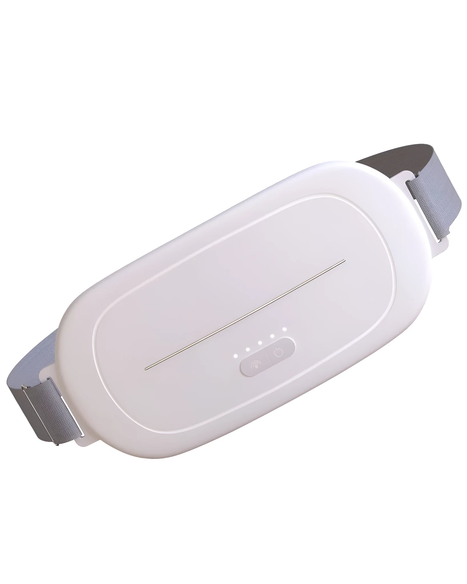 White uterine warming device with adjustable controller and fastening strap.