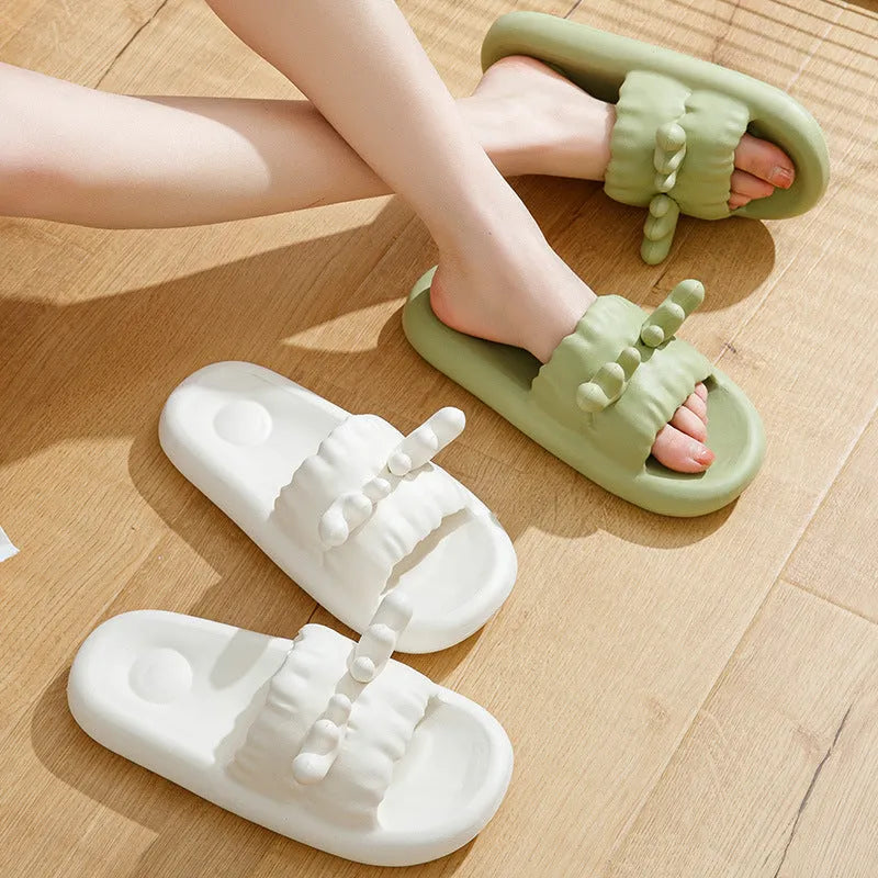 Deer horn design women's EVA house slippers in white, light yellow, green and dark gray colours