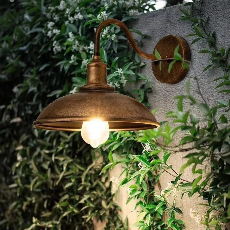 Retro style villa courtyard wall lamp in copper or silvery finish with bevel or right angle mounting
