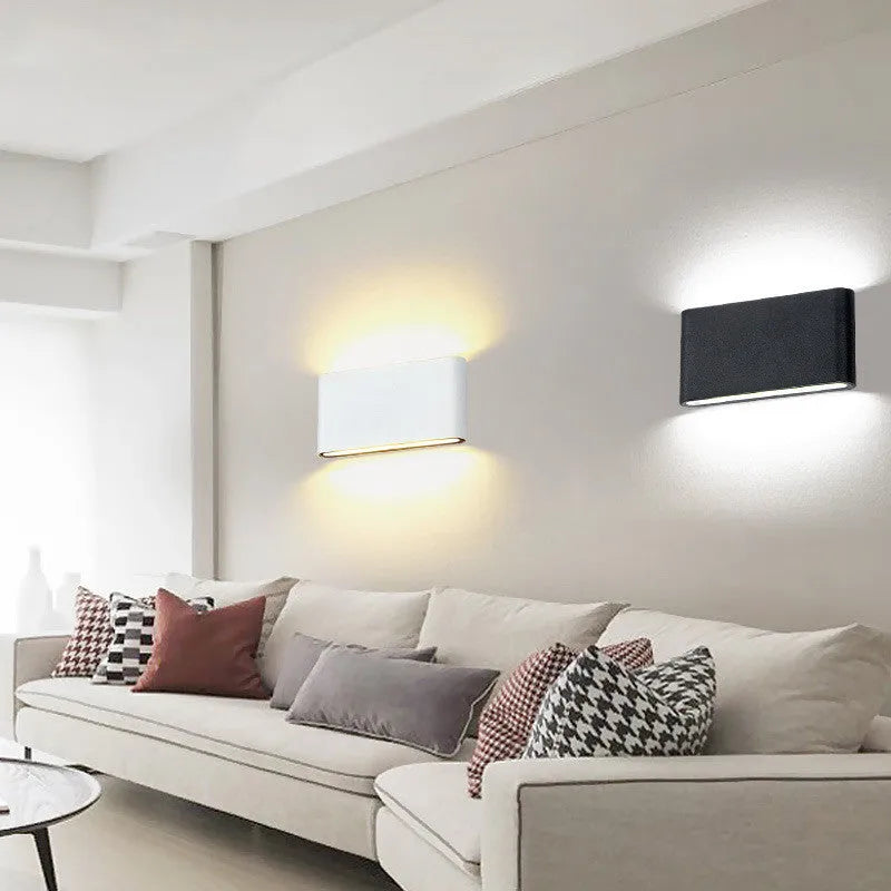 Waterproof aluminium wall light in black, size L, with warm white illumination