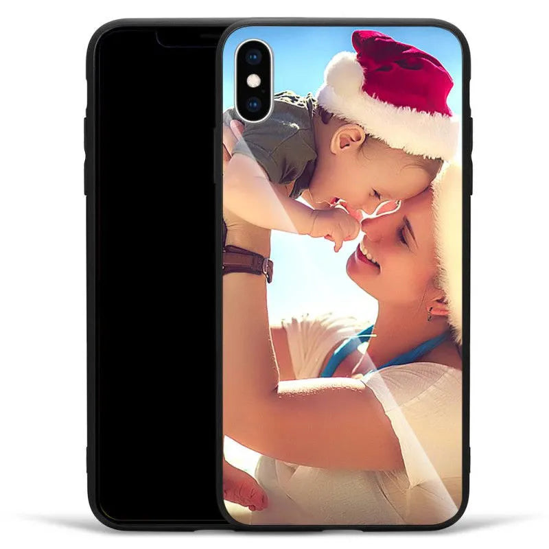 Custom patterned slim iPhone case showing raised edges protecting camera and screen on a compatible phone.