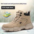 Brown labour protection shoes with leather upper and rubber sole for workplace safety