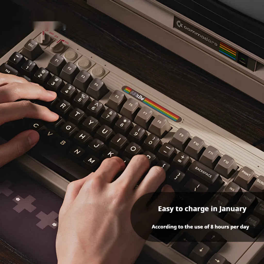 Retro C64 wireless mechanical keyboard with Bluetooth connectivity and ABS construction