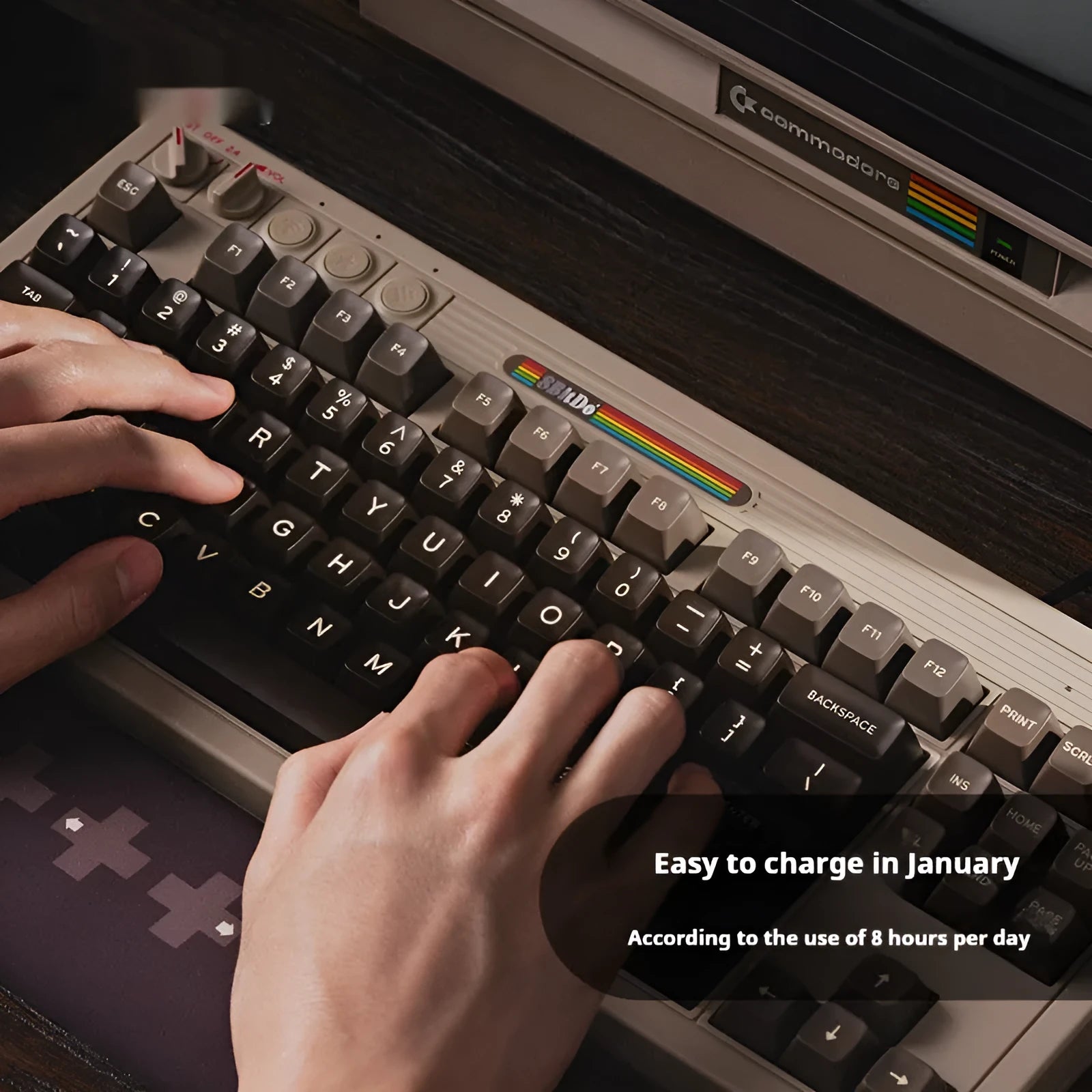 Retro C64 wireless mechanical keyboard with Bluetooth connectivity and ABS construction