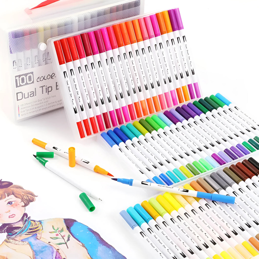 Set of watercolour pens in a case, showing multiple colour options for art and promotional projects.