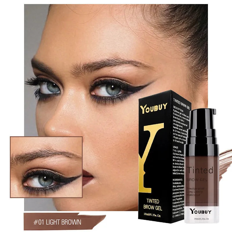 Waterproof brow cream tube in brown shade with applicator for eyebrow definition