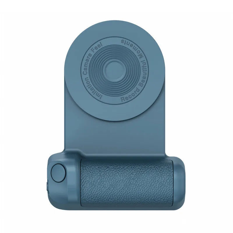 Black magnetic camera phone holder with rotatable tilt mechanism and ergonomic PU leather grip