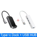 Silver aluminium grey USB-C docking station and multi-port converter for iPad Pro models.