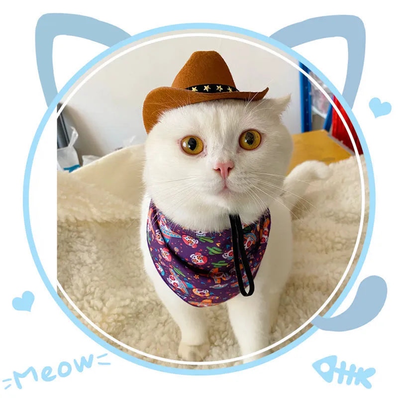British style cowboy hat for cats in non-woven fabric with decorative ribbon trim