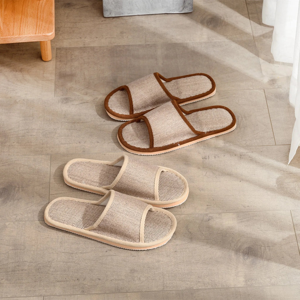 Women's open toe linen slippers in multiple colours with thickened sole