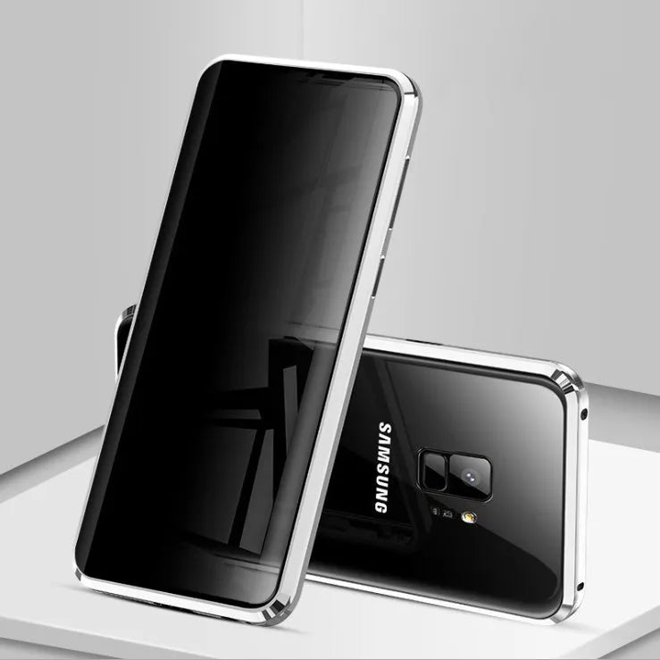 Magnetic anti-peeping phone case for Samsung Galaxy in double-sided glass construction