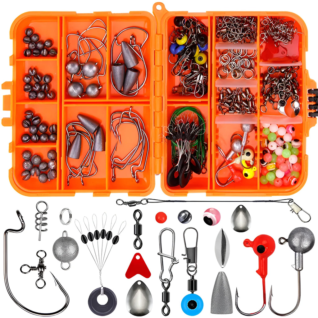 Weihe 257-piece fishing lure accessories set in ABS tackle box with hooks and weights