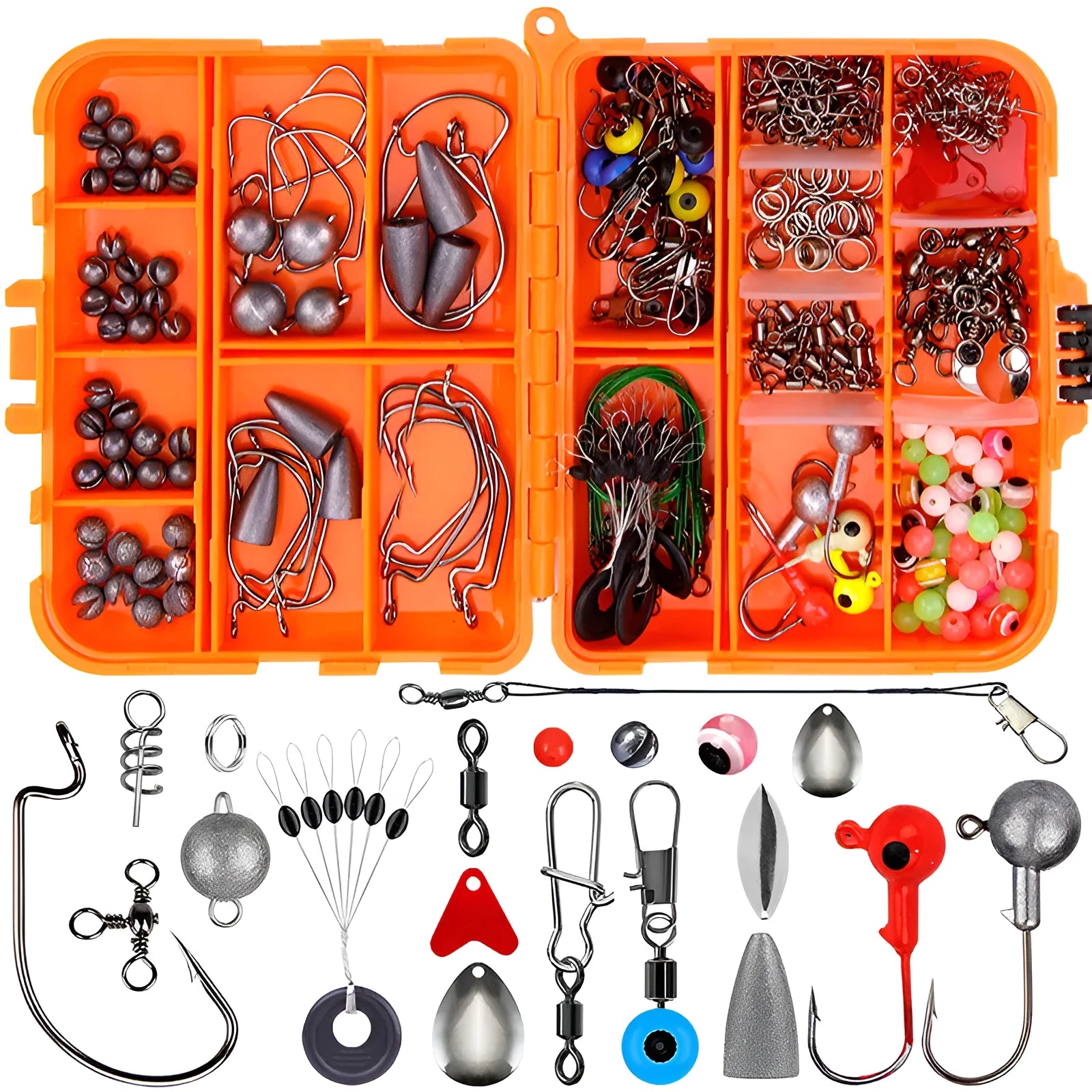 Weihe 257-piece fishing lure accessories set in ABS tackle box with hooks and weights