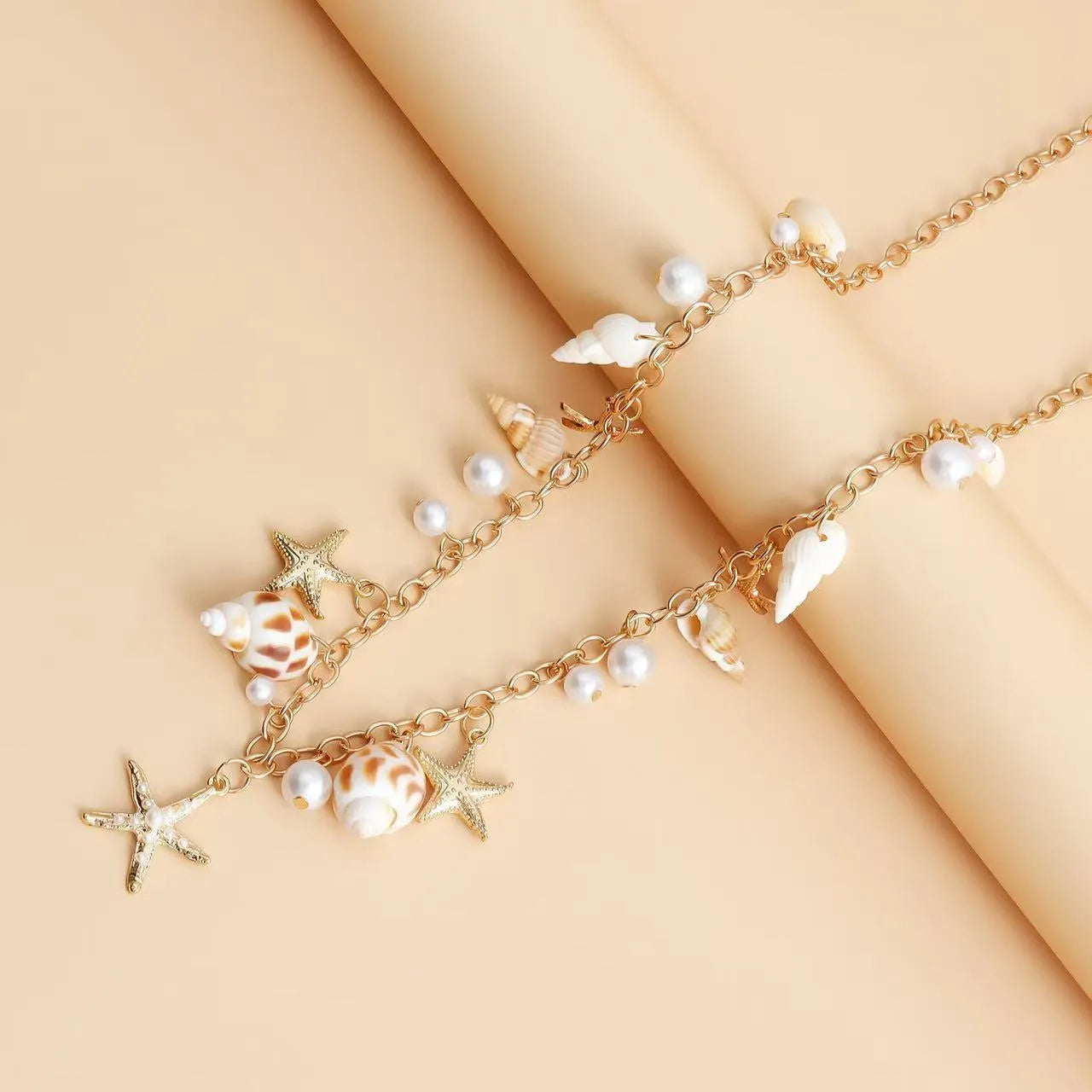 Women's beach waist chain and matching bracelet set with star-shaped alloy charms