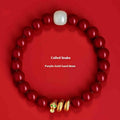 Handmade Chinese-style cinnabar bracelet with snake zodiac beads, shown in 6mm and 8mm sizes.
