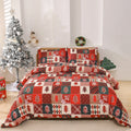 Christmas red plaid pattern bedding three-piece set with quilt cover and pillowcases on a bed.