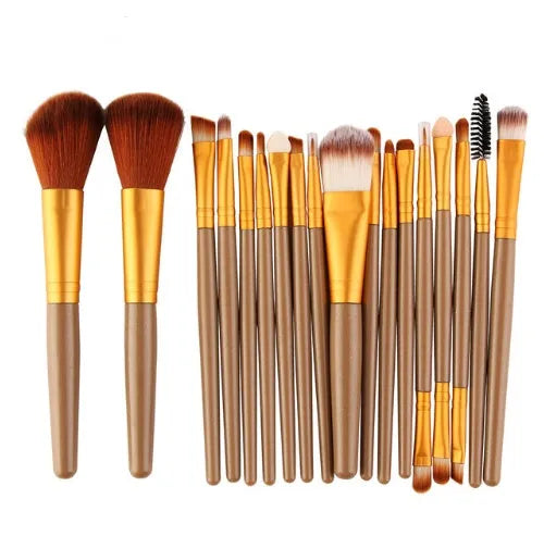 18-piece makeup brush set with fan-shaped cosmetic tools for professional application